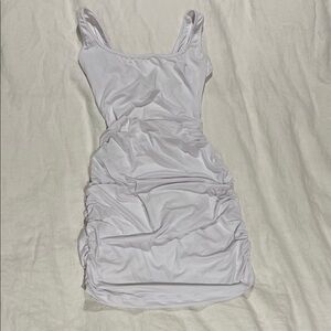 White Ruched Sleeveless Dress